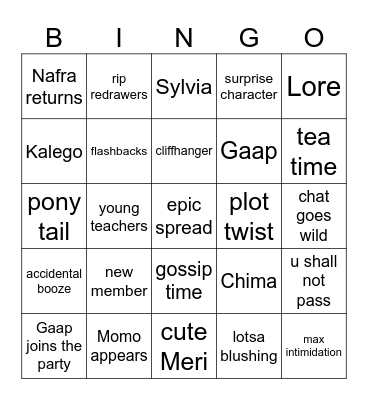 Girl's Talk 2 Bingo Card