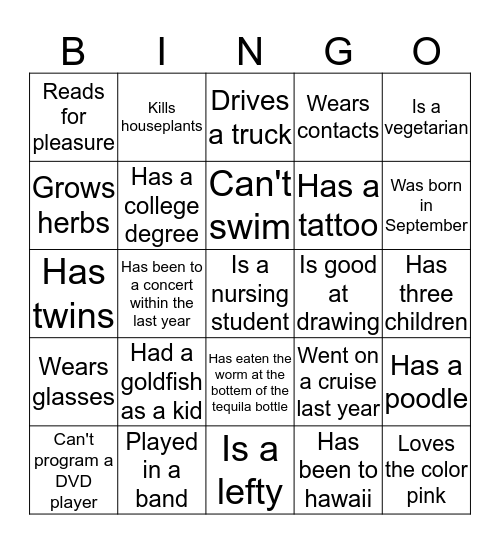 People Bingo Card