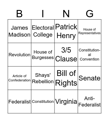 Constitutional Bingo Card