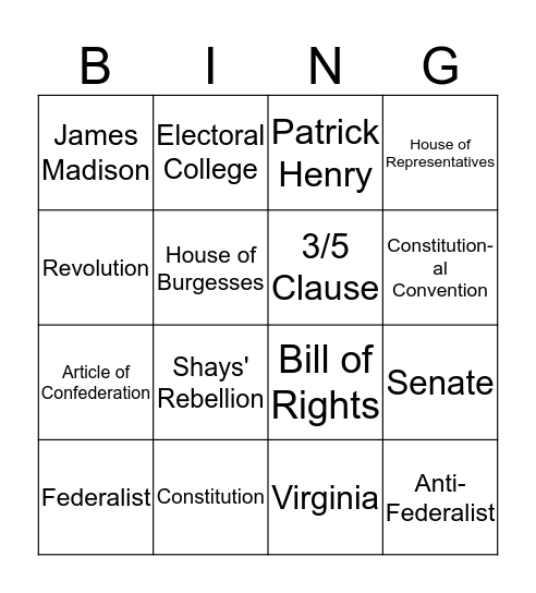 Constitutional Bingo Card