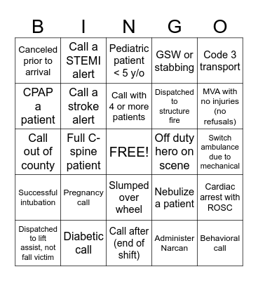 EMS Bingo Card