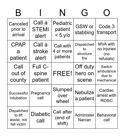 EMS Bingo Card