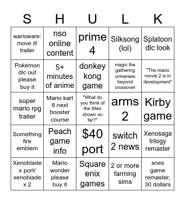 9/14 direct Bingo Card