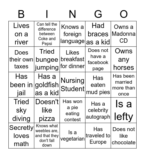 PEOPLE BINGO Card