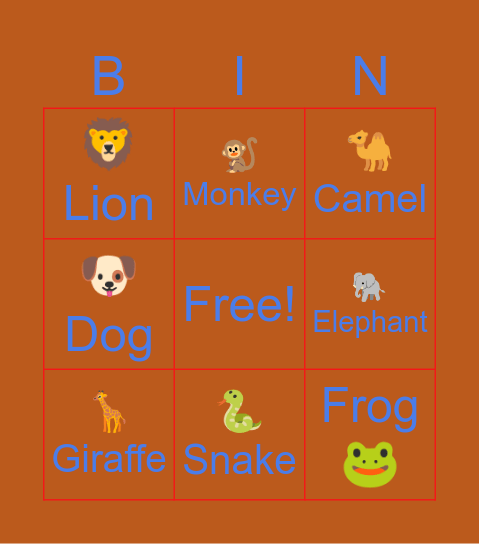 Dear Zoo Bingo Card