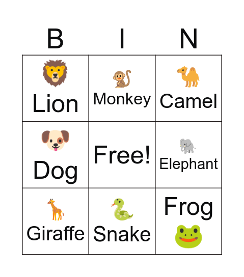Dear Zoo Bingo Card