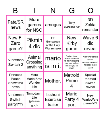 sept 14 nintendo direct bingo Card