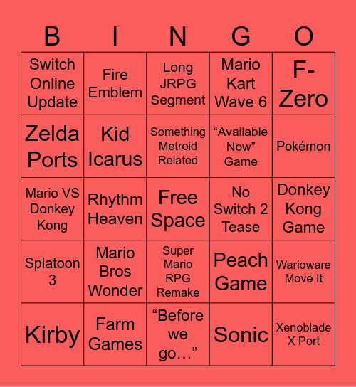 Nintendo Direct September 2023 Bingo Card