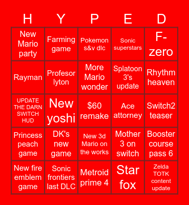 September's Nintendo direct Bingo Card