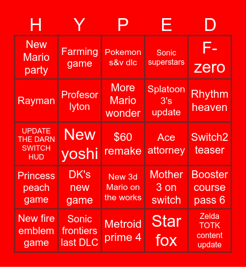 September's Nintendo direct Bingo Card