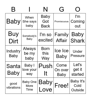Jen & Aaron's Baby Music Bingo Card