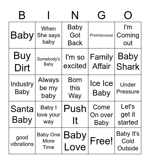 Jen & Aaron's Baby Music Bingo Card