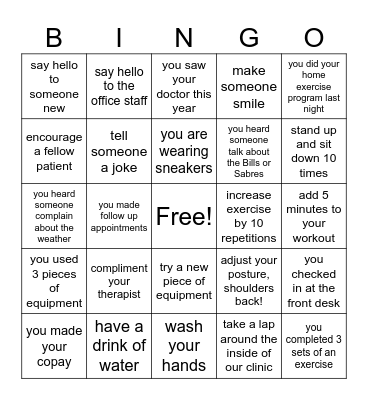 DeGraff Wellness BIngo Card