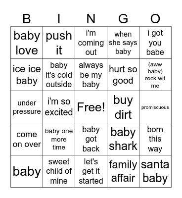 Jen & Aaron's Baby Music Bingo Card