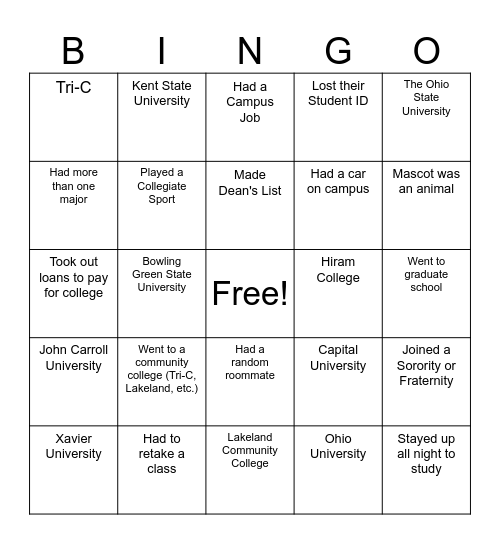 GEAR UP BINGO Card