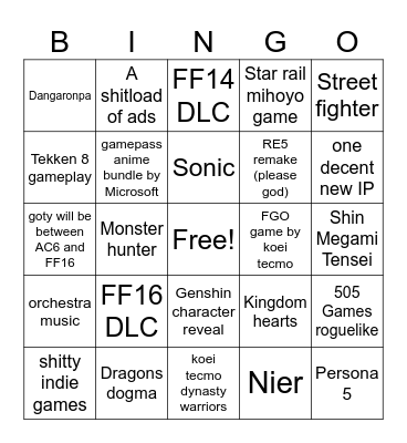 Tokyo Gameshow Bingo Card