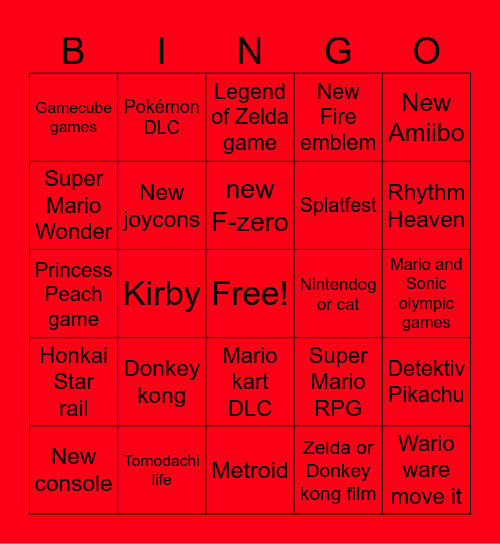 Nintendo Direct 09.14. Bingo Card