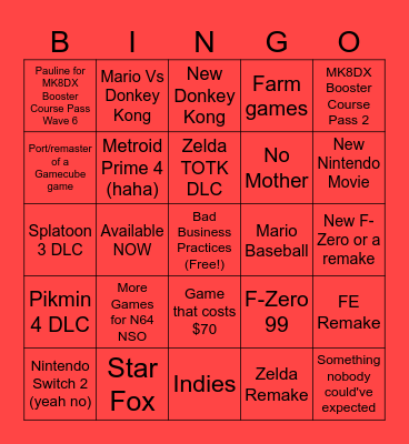 Nintendo Direct September 2023 Bingo Card