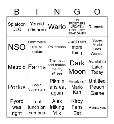 The United Nintendo of the Gaming Industry Bingo Card