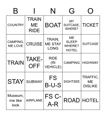 ASL 2: Travel Bingo Card