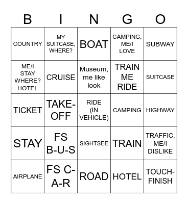 Unit 1: Topic 2: Travel Bingo Card
