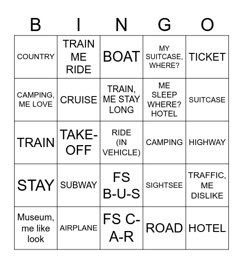 ASL 2: Travel Bingo Card