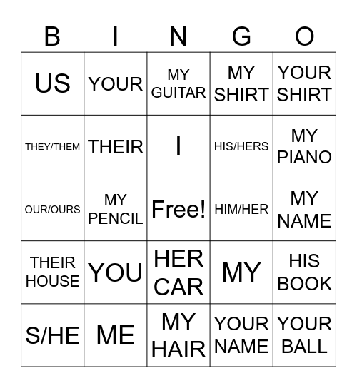 ASL PRONOUNS Bingo Card