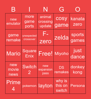 nintendo direct september Bingo Card