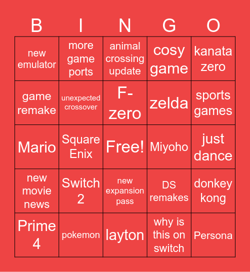 nintendo direct september Bingo Card