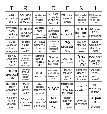 staff meeting Bingo Card