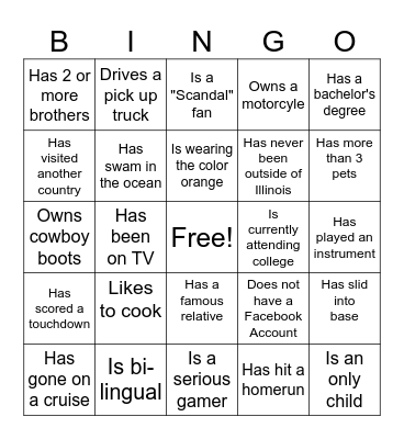Get to know your team! Bingo Card