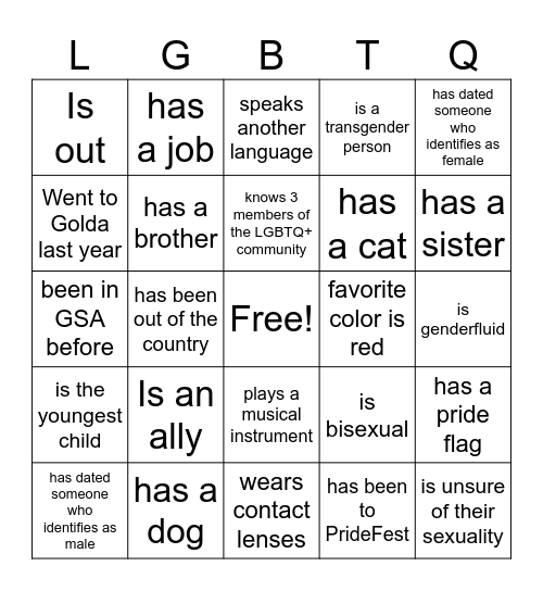 GSA Bingo! Bingo Card