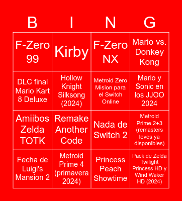 Nintendo Direct 14.9.23 Bingo Card