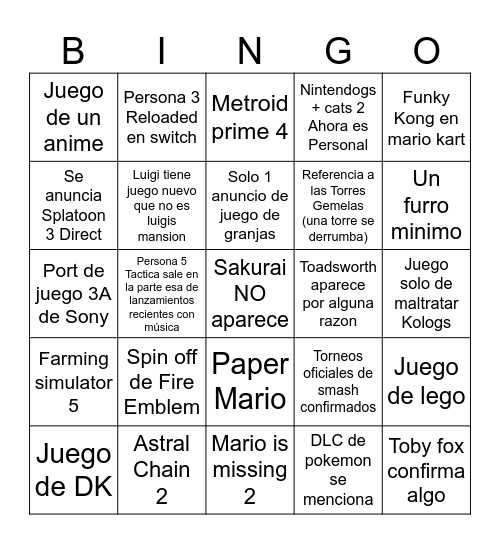 Untitled Bingo Card