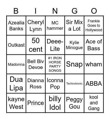 Iron Horse Party Songs  9/13 Bingo Card