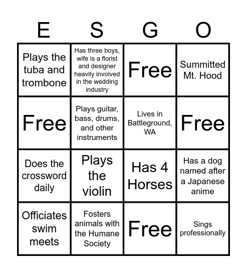 Engineering Services "ES"-Go! Bingo Card