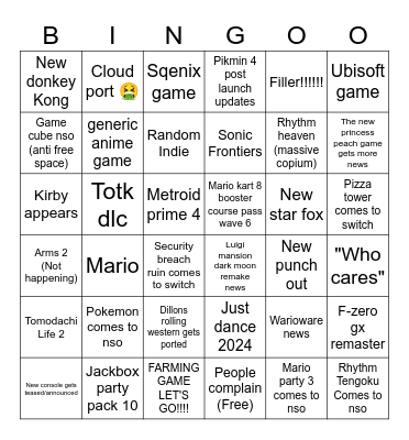 Nintendo Direct Bingo Card