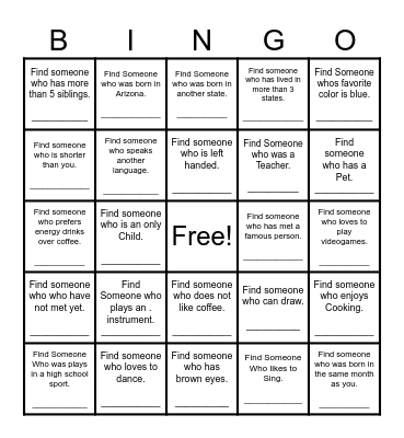 Find Someone Who Bingo Card