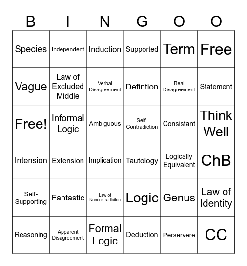 Intermediate Logic Lessons 1-10 Bingo Card