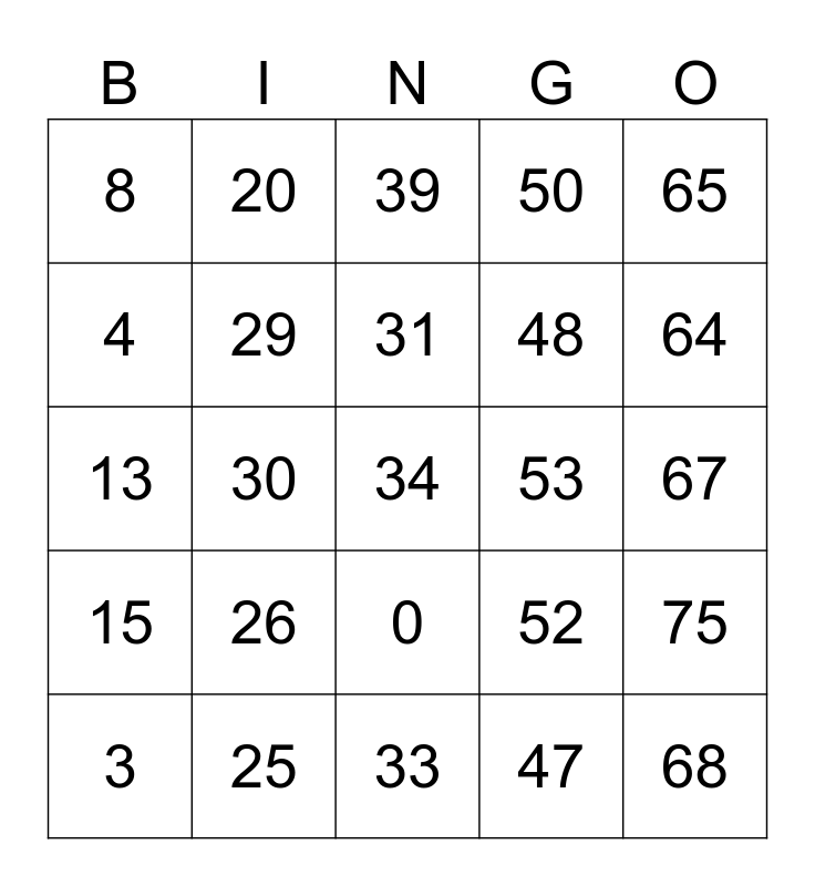 Números Bingo Card
