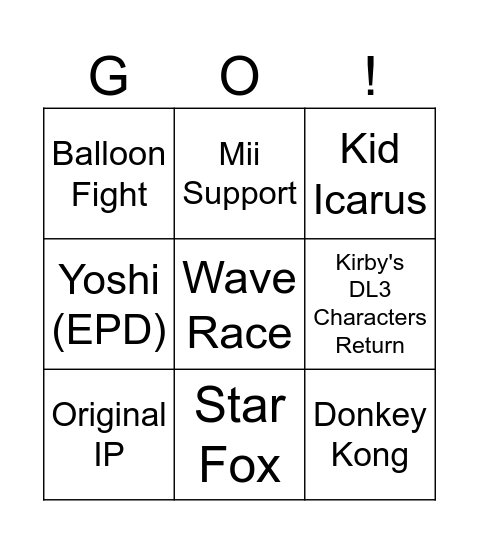 What I Won't See from Nintendo in the Nintendo Direct Bingo Card