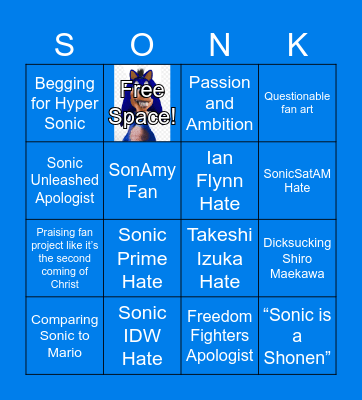 Sonic Fandom Bingo Card