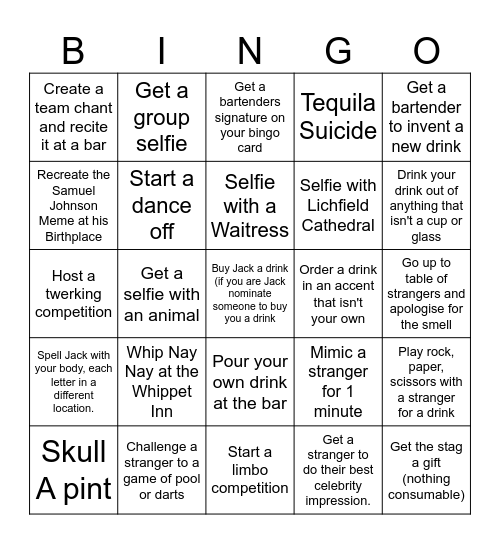 Jack's Stag Bingo Card