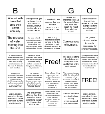 Forestry Bowl Bingo Questions 1-24 Bingo Card