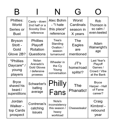 Phillies Apple TV Bingo Card