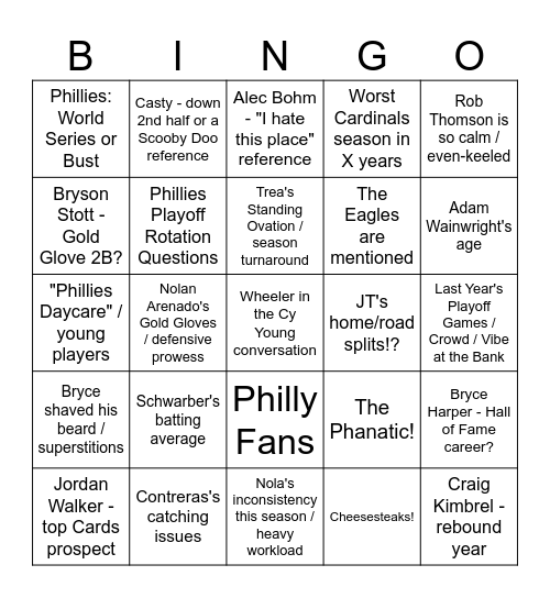 Phillies Apple TV Bingo Card