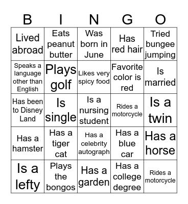 People Bingo Card