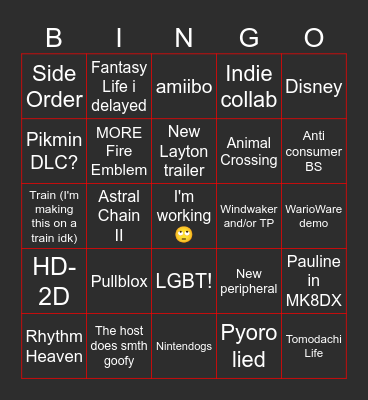 Nintendo Direct 14/09/23 Bingo Card