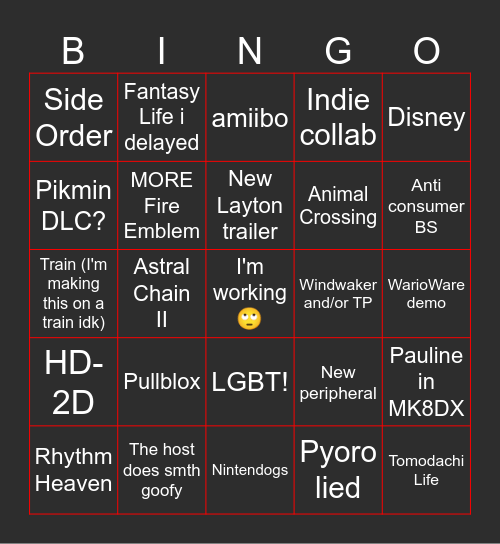 Nintendo Direct 14/09/23 Bingo Card