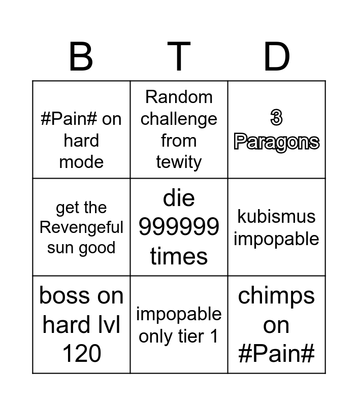 BTD 6 Bingo Card